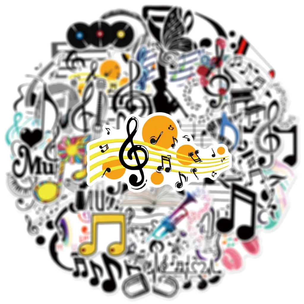 50/100PCS Music Note Doodle Stickers Waterproof Vinyl Decals for Suitcase Journal Laptop Skateboard Guitar Decor