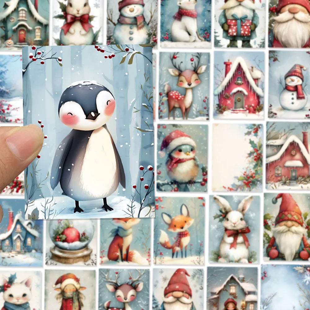 50PCS Winter Christmas Cute Snowy Creative Decoration DIY Phone Case Luggage Tablet Puzzle Toy Stickers