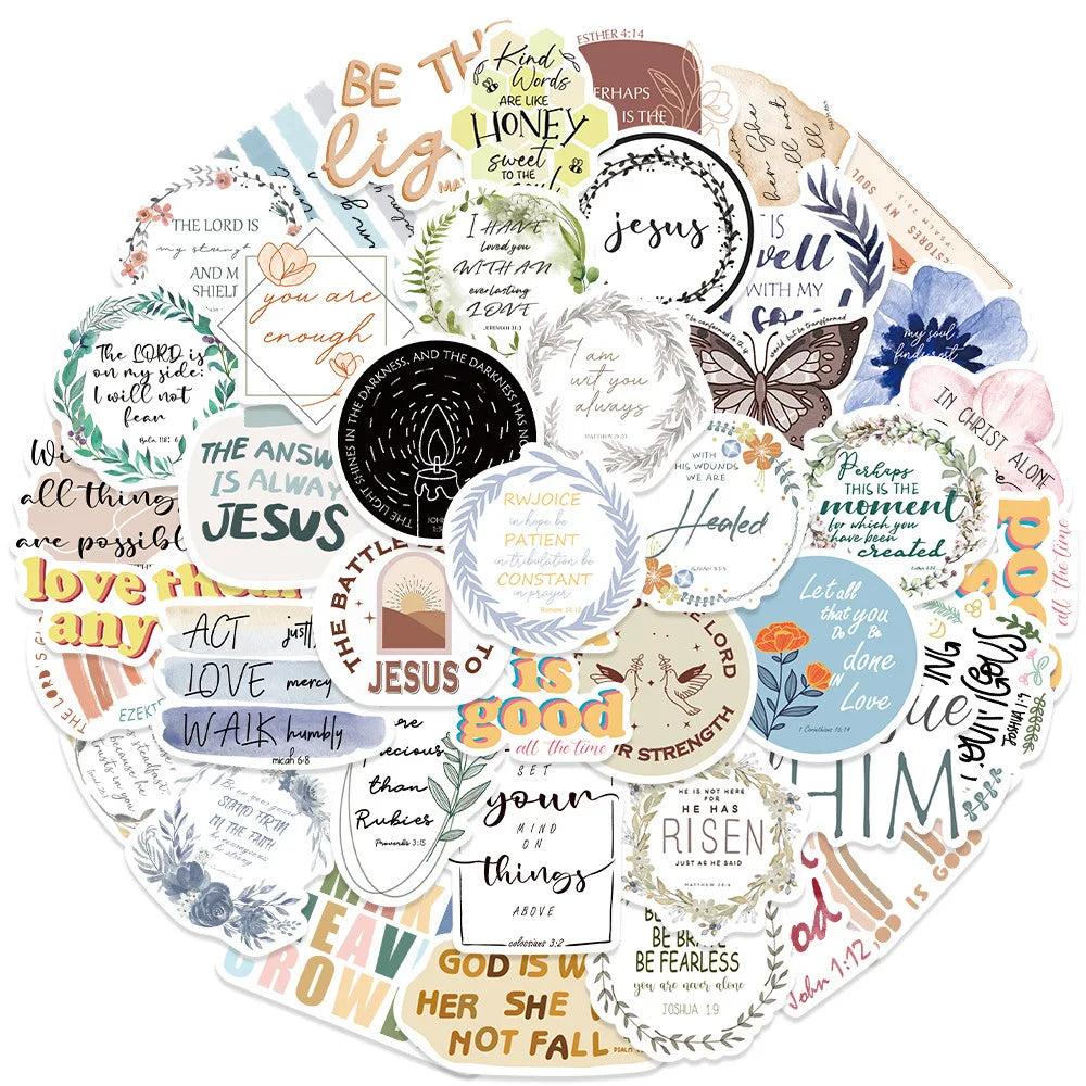 50/200PCS Bible Quote Sticker Packs for Decoration Pad Suitcases Phone DIY waterproof Kids Notebook Stationary tickers