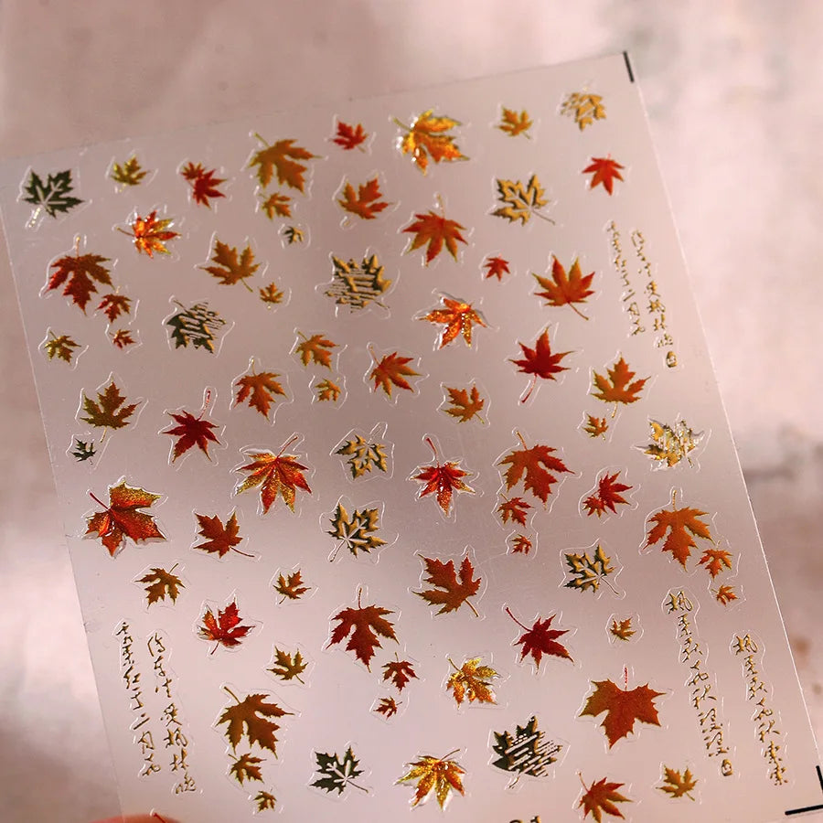 Autumn Fall Nail Art Maple Leaf Stickers 3D Red Leaves Stickers For Nails Art DIY Self Adhesive Manicure Decoration Decals DIY
