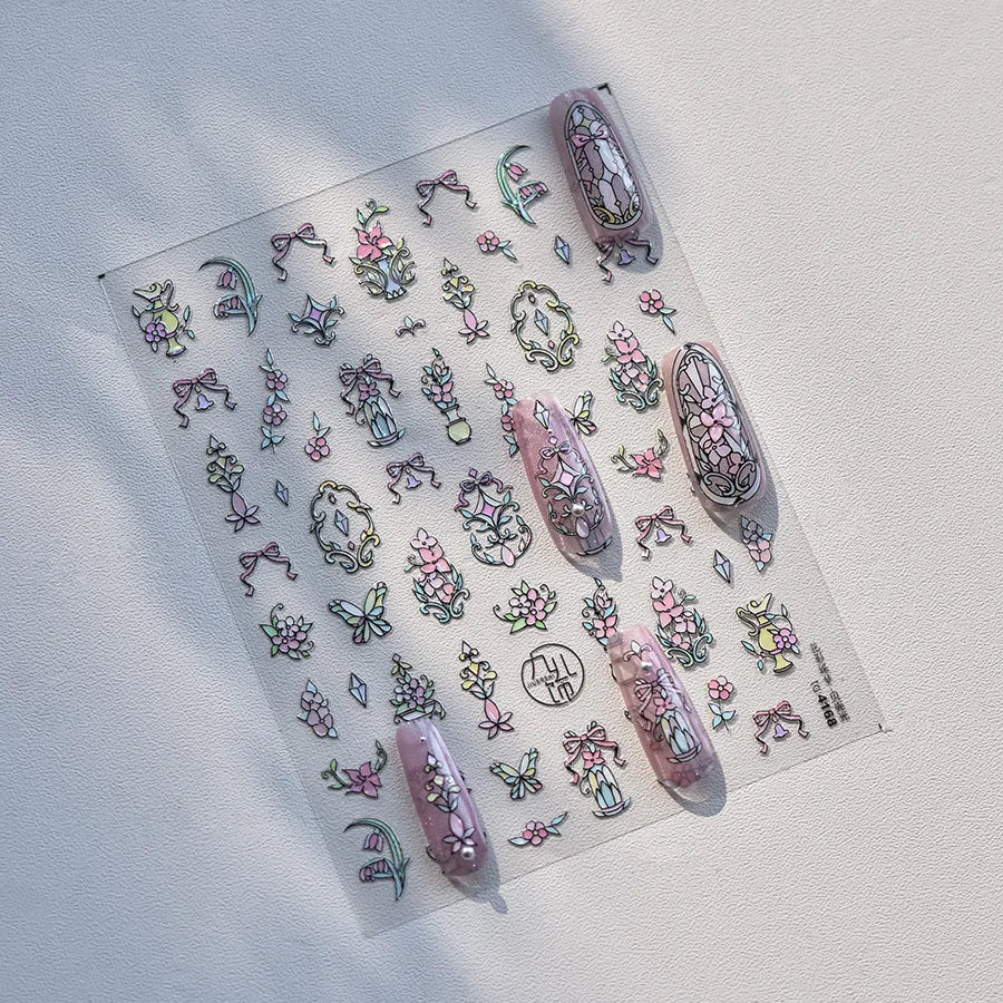 1piece 5D Glass Fragment Nail Sticker High Quality Stained Glass Window Grille Design Glitter Art Decoration Design Nail Sticker