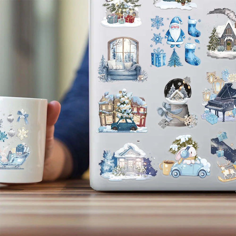 50PCS Winter Exquisite Watercolor Creative Sticker Pack DIY Scrapbook Phone Case Laptop Tablet Decoration PET Stickers