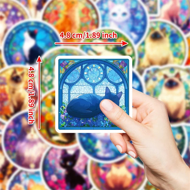 10/30/50PCS Kawaii Glass Cat Sticky PVC Sticker Aesthetic Stationery DIY Decoration Scrapbooking School Supplies for Kids