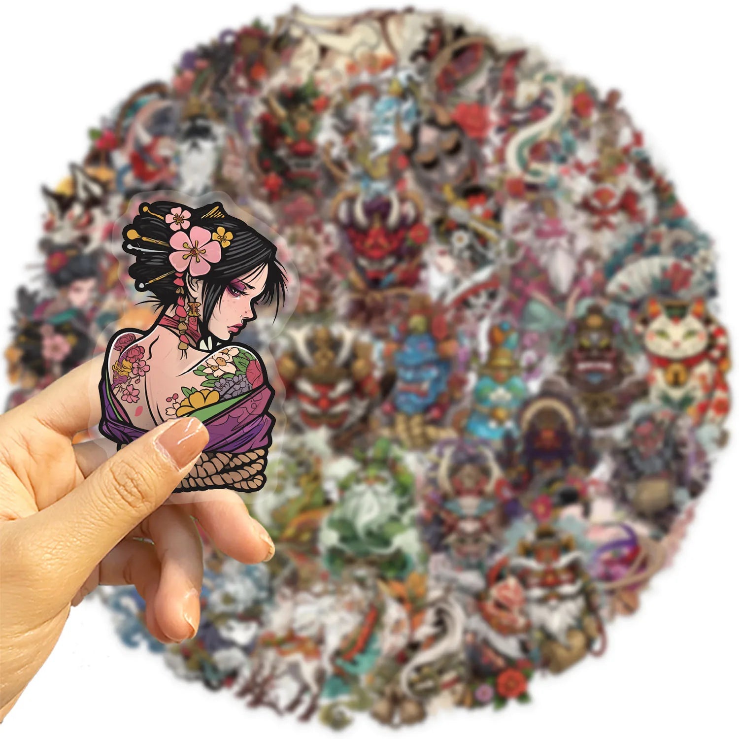 50/100pcs Transparent Japanese Tattoo Art Stickers - Waterproof PET Decals for Scrapbooking, Guitar & Laptop Decoration