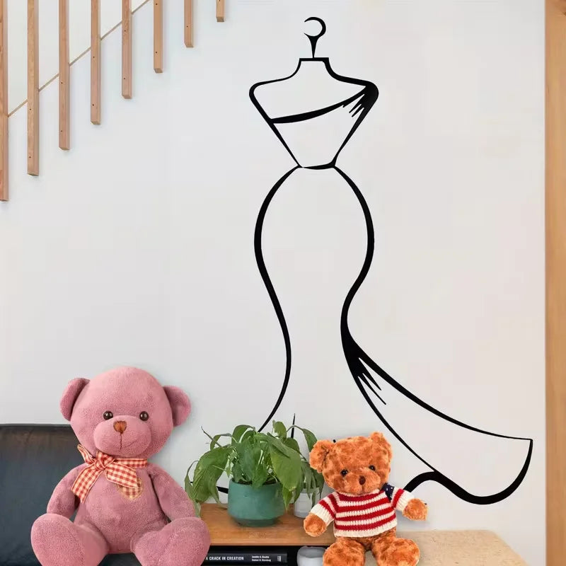 Elegant Black Silhouette Wall Decal - Modern Minimalist Female Figure Line Art, Removable Self-Adhesive Sticker for Studio, Dres
