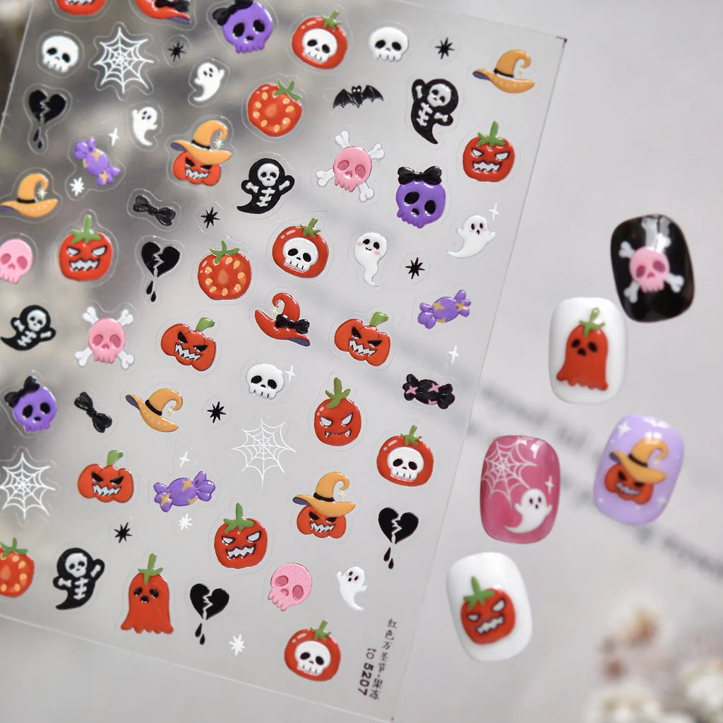 Jelly Halloween Skeleton Stickers Nail Art Cool Evil dark style decorative Nails Sticker DIY Trendy Manicure Ornaments Supplier