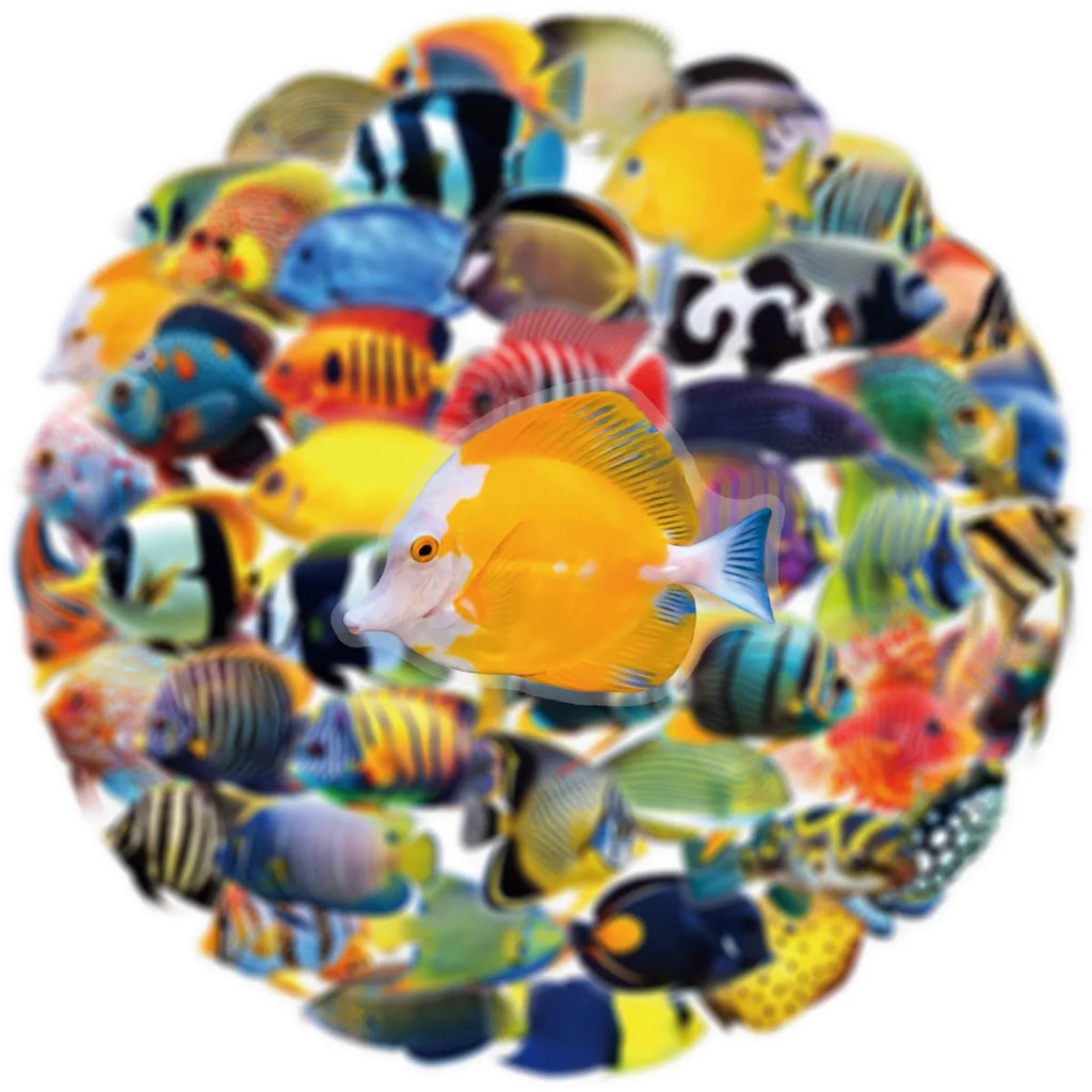 50/100 Pcs PET Transparent Marine Fish Clownfish Stickers Thick Waterproof for Phone Case Scrapbook Suitcase Cup Aquarium Decals