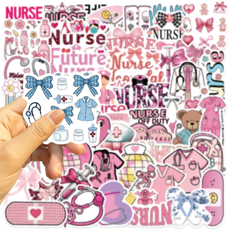 10/30/50PCS Cute Bow Tie Nurse Sticky PVC Sticker Aesthetic Stationery DIY Decoration Scrapbooking School Supplies for Kids