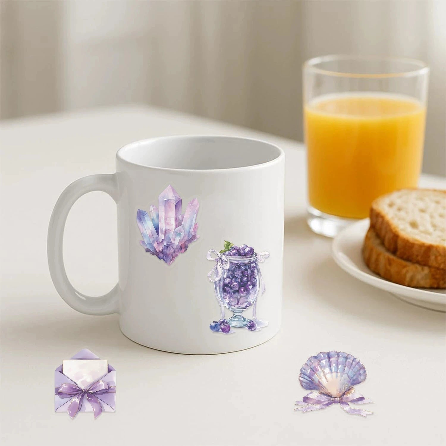 50/100PCS Cartoon Purple Dream Stationery Notebook Sticker Pack Waterproof Transparent PET Decorative Guitar Laptop Stickers