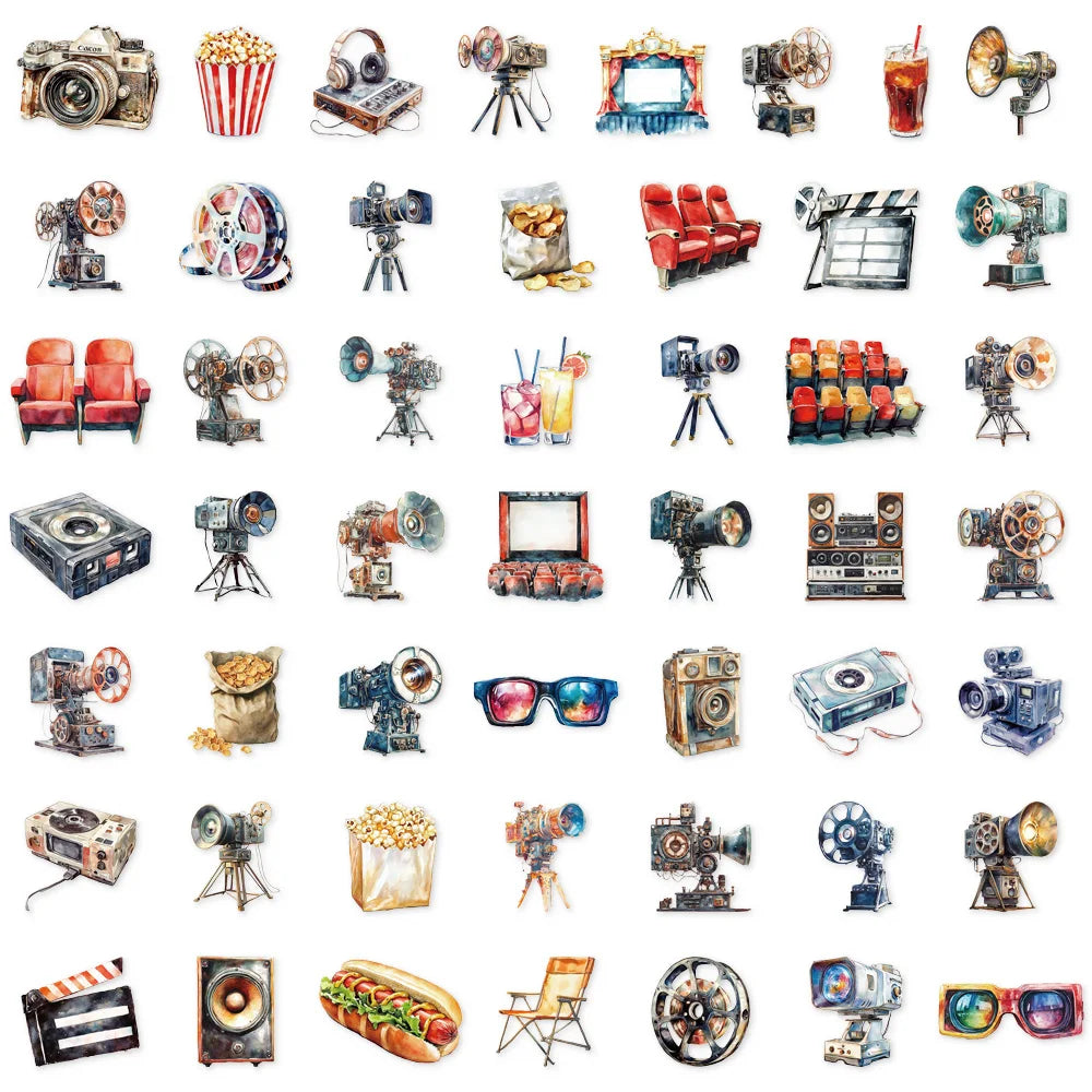 50PCS Transparent Movie Projector Technology Fun Decoration Graffiti Stickers DIY Phone Case Laptop Tablet Toy Stickers