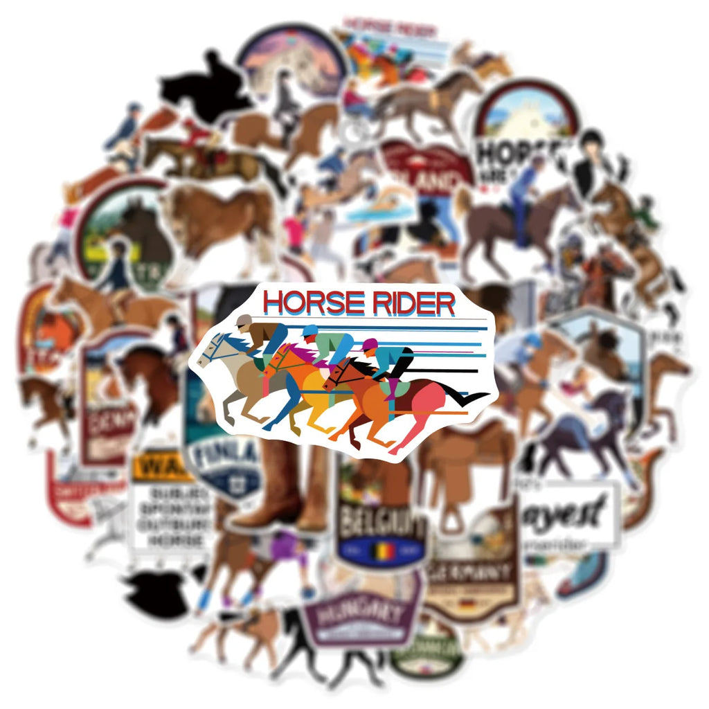 50/100PCS Cartoon Equestrian Racing Graffiti Stickers DIY Stationery Decoration Notebook Reward Stickers