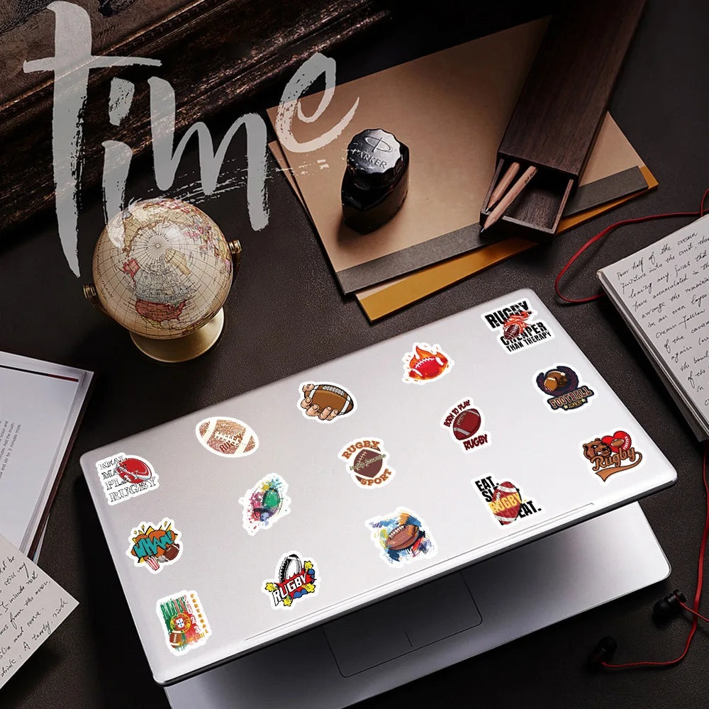 50/100 Pcs Cartoon Rugby Sports Creative Stickers Reusable for Suitcase Stationery Box Phone Case Desk Helmet Decals