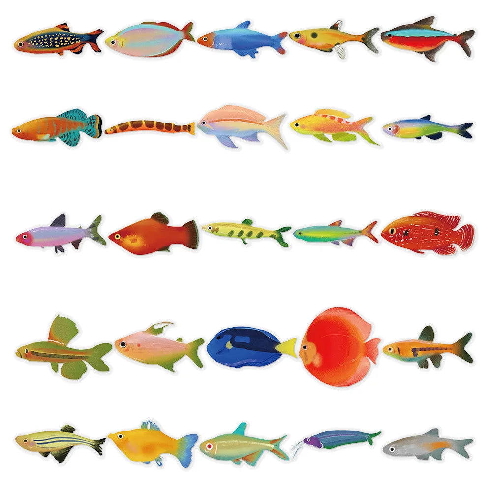 50Pcs Cartoon Fish Sticker Transparent PET Laptop Phone Case Decoration iPad Waterproof Sticker