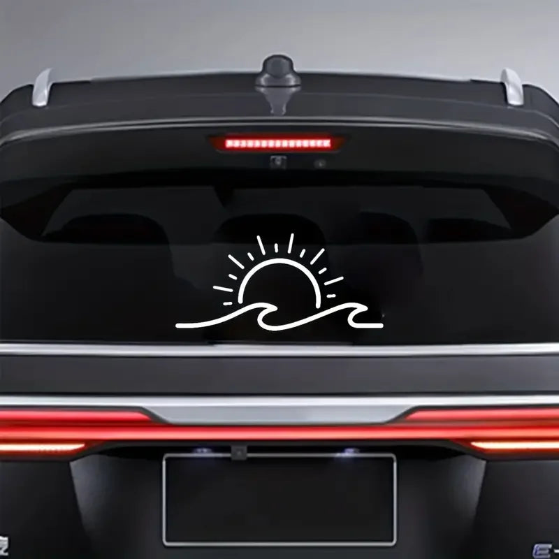 Beach-Ready Car Accessories: Sun & Wave Vinyl Stickers for Your Bumper, Truck, or Notebook!