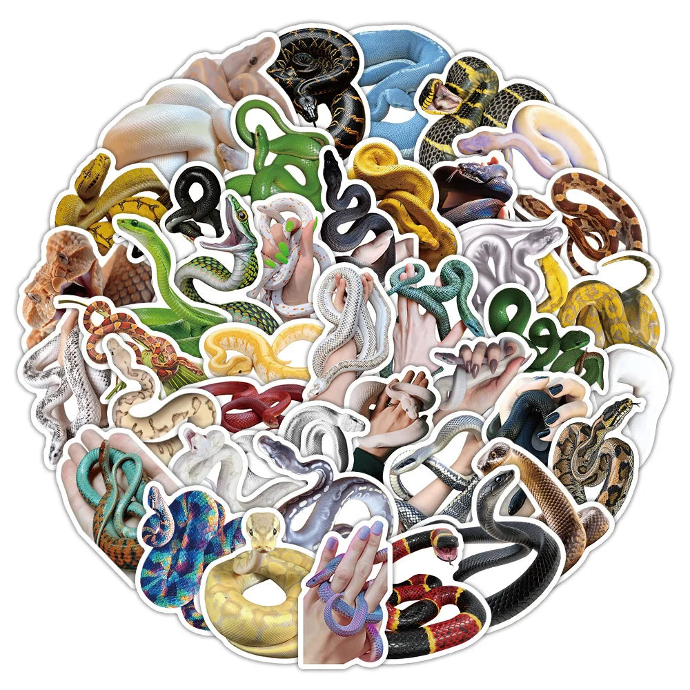 50PCS Realistic Cool Snake Doodle Stickers, Children Student Stationery Notebook Phone Laptop Creative Car Decorative Art
