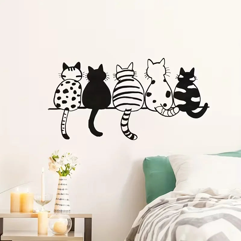 New Black Five Cats Back Wall Stickers Living Room Bedroom Entrance Glass Showcase Cabinet Removable Self Adhesive Decorative Pa