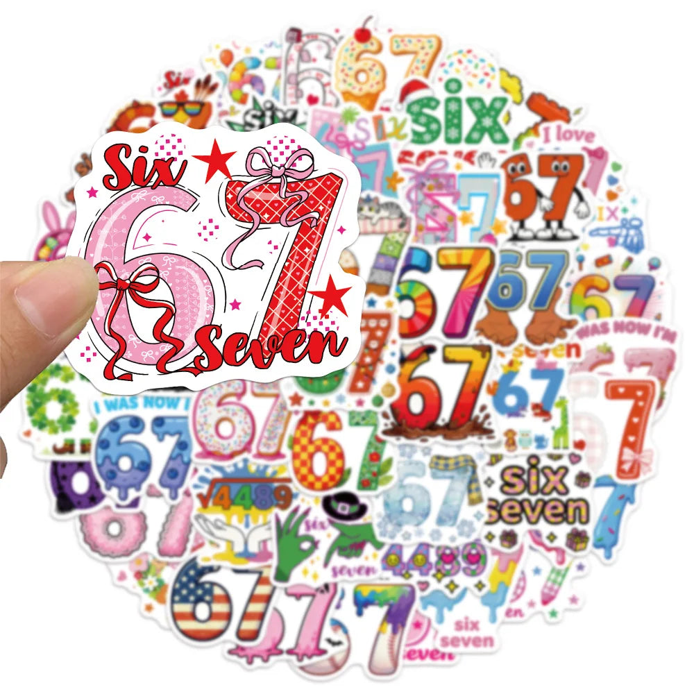 50PCS Six Seven 6-7 American Internet Celebrity Digital Theme Series DIY Luggage, Phone Cases, Notebook Envelopes, Label Sticker
