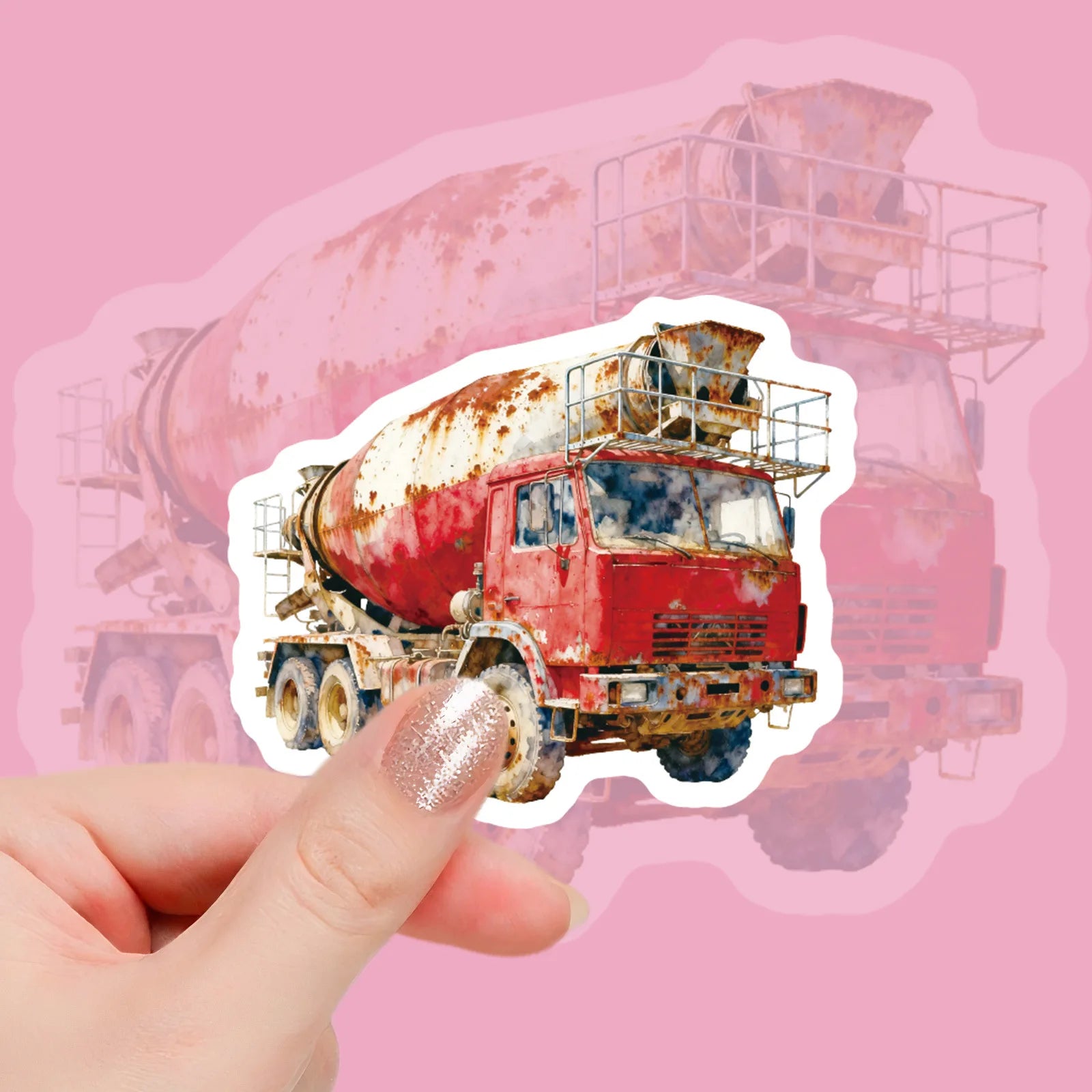 56PCS Vintage Construction Truck Watercolor Stickers Childred DIY Art Decals Notebook Phone Case Tablet Suitcase Sticker