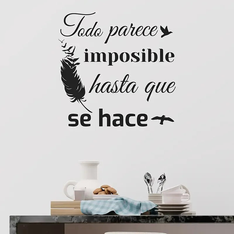 1pc Spanish Inspirational Quote Wall Decal - "Todo Parece Imposible Hasta Que Se Hace" Vinyl Peel & Stick Removable Art with Fea