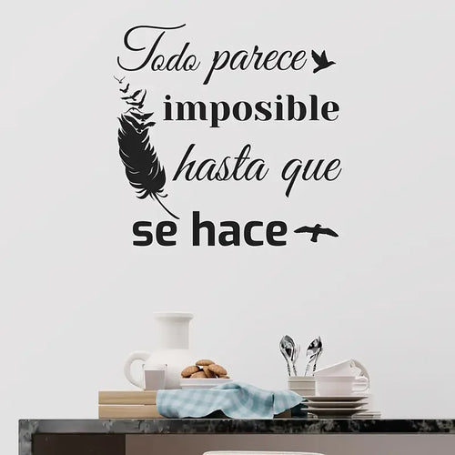 1pc Spanish Inspirational Quote Wall Decal - "Todo Parece Imposible Hasta Que Se Hace" Vinyl Peel & Stick Removable Art with Fea