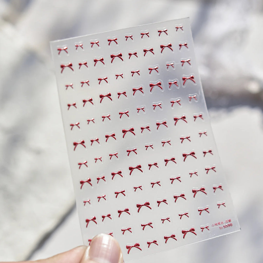 Exqusitive Mini Bows Nail Stickers 5D Reliefs Nail Art Stickers White Black Red Bowtie Nail 3D Decorations Adhesive Decals DIY