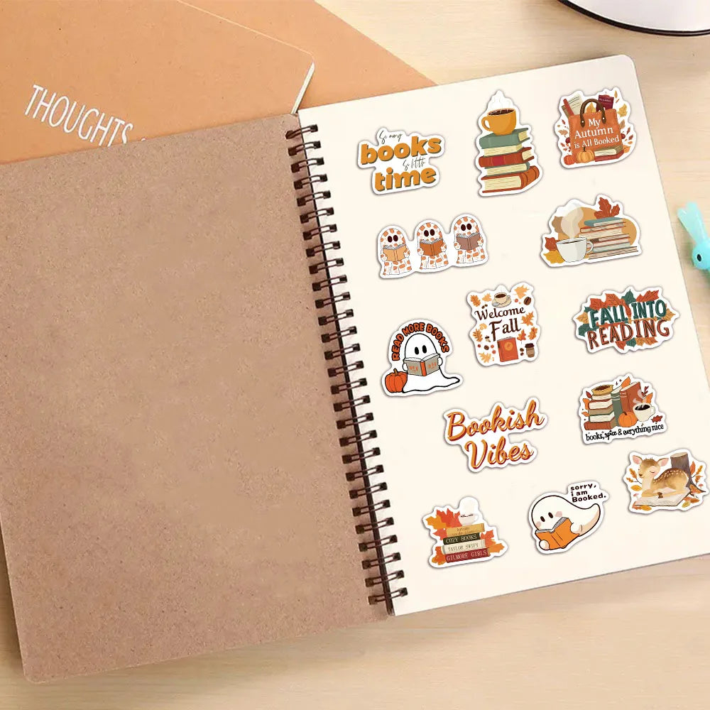 50PCS Book Scroll Autumn Graffiti Stickers Cartoon Cute Ghost Book Graffiti DIY Manual Tags Book Scroll Notebook Stickers
