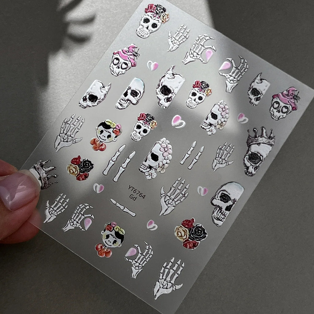 Jelly Halloween Skeleton Stickers Nail Art Cool Evil dark style decorative Nails Sticker DIY Trendy Manicure Ornaments Supplier