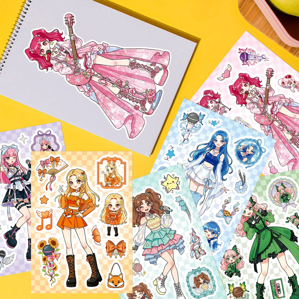 6/12/18Pcs Anime Idol Girl Make A Face Puzzle Stickers, Creative Stationery Decals for Desk Wall Notebook Room Decor