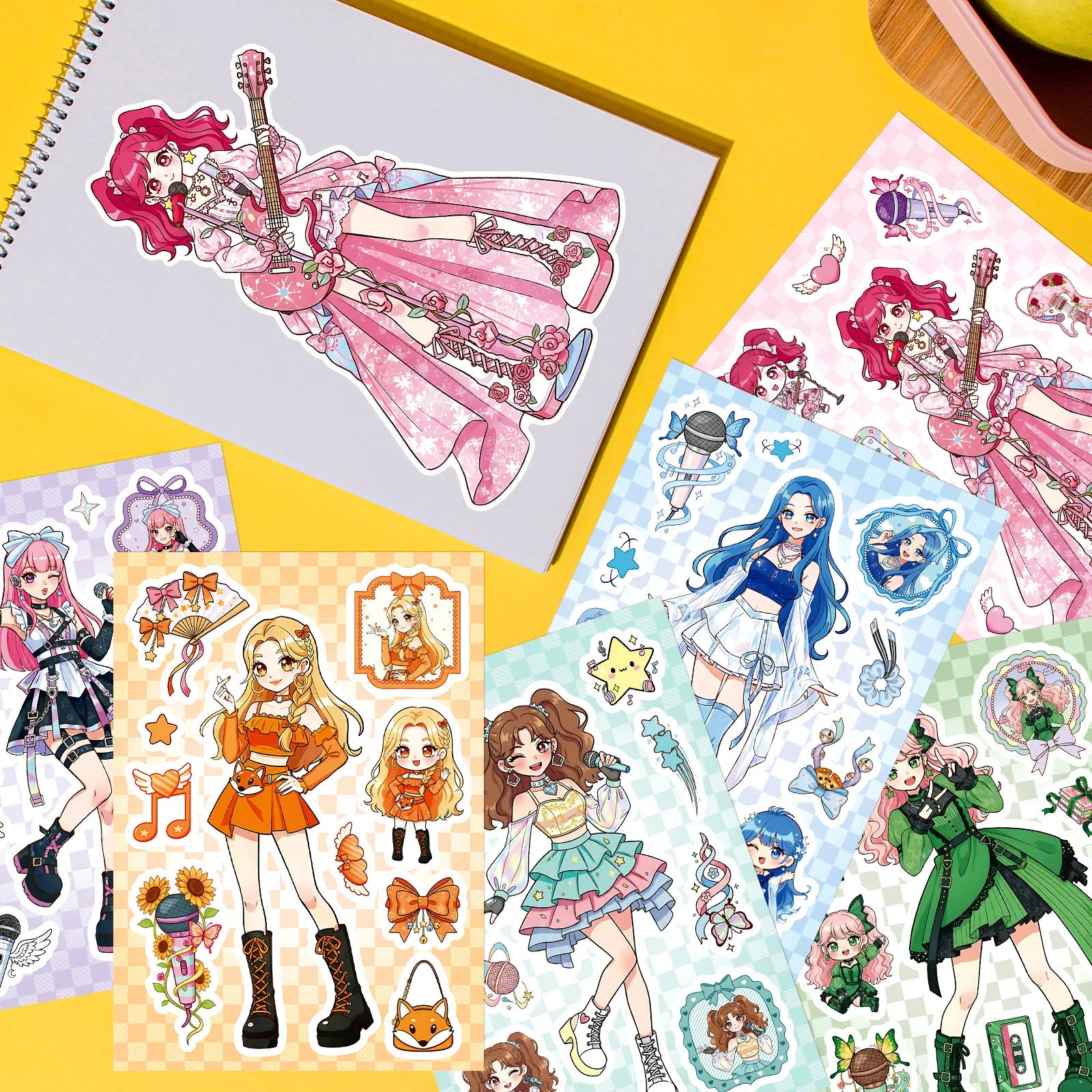 6/12/18Pcs Anime Idol Girl Make A Face Puzzle Stickers, Creative Stationery Decals for Desk Wall Notebook Room Decor