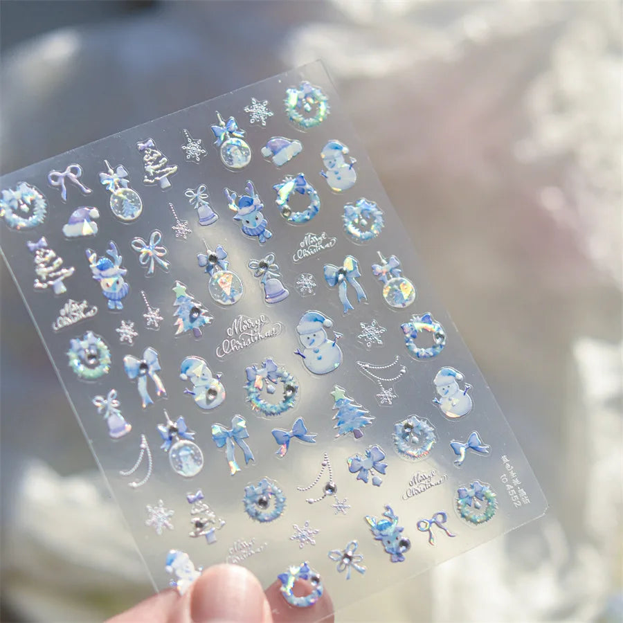 Luxury Crystal Diamond Nail Stickers 5D Cute Apple Christmas Tree Nail Decoration Stickers DIY 3D Happy New Year Manicure Decals
