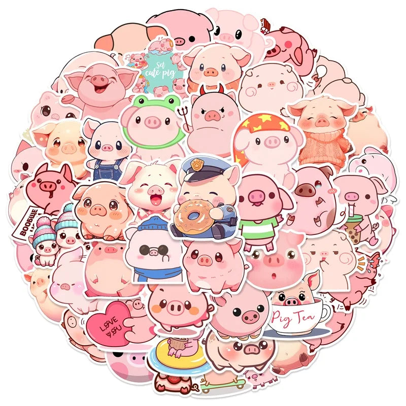 10/30/50PCS Kawaii Pink Pig PVC Sticker Aesthetic DIY Decoration Scrapbooking Stationery Hand Accounting Supplies for Kids