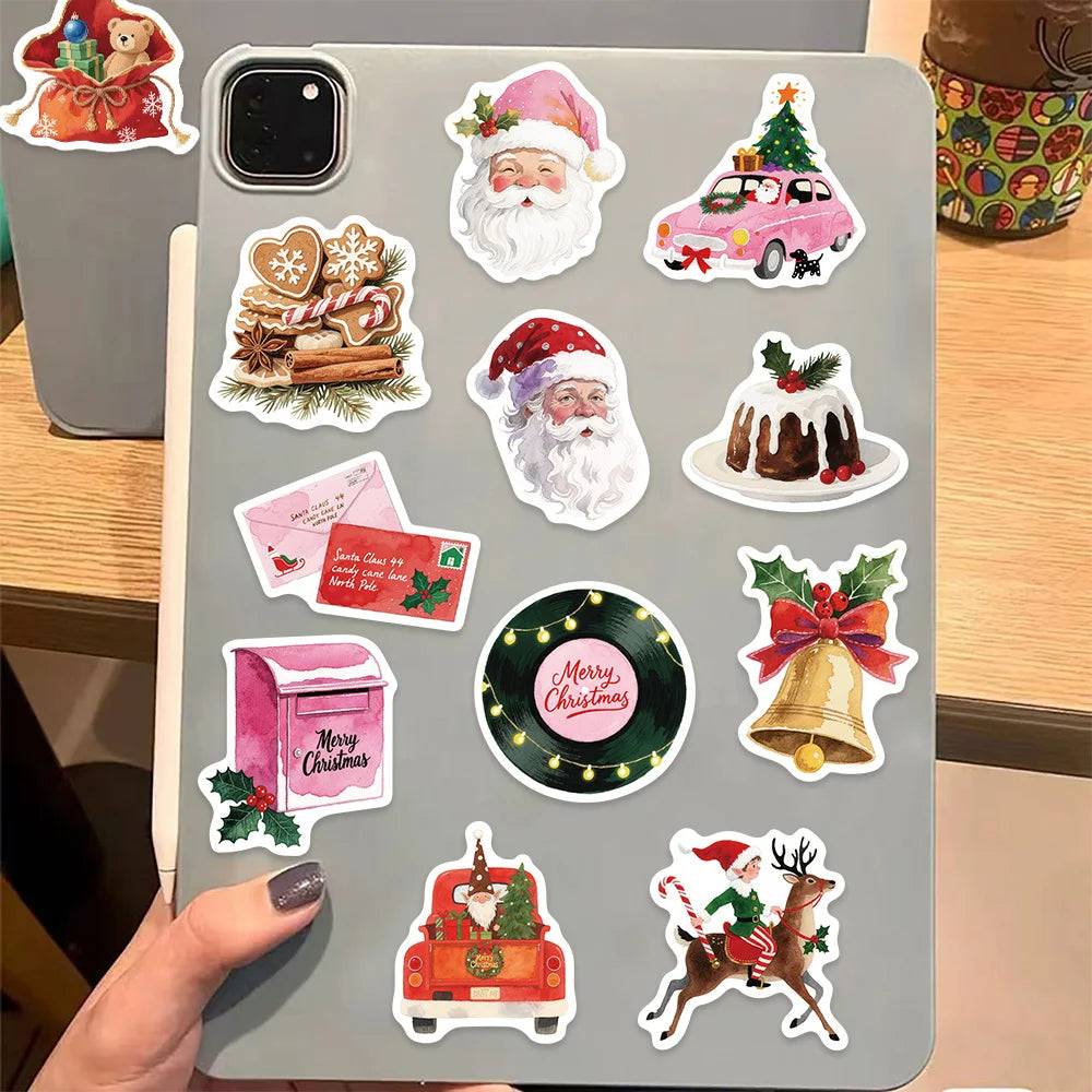 50PCS Christmas Aesthetics Christmas Decoration Stickers DIY Luggage Notebook Water Cup Handmade Scrapbook Stickers
