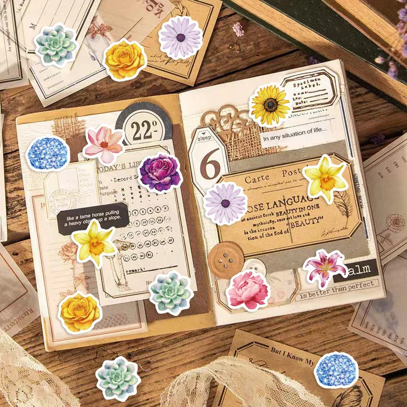 500PCS Vintage Flower Sticky Paper Sticker Labels Thank You Sticker Sealing DIY Decoration Scrapbooking Supplies for Kids