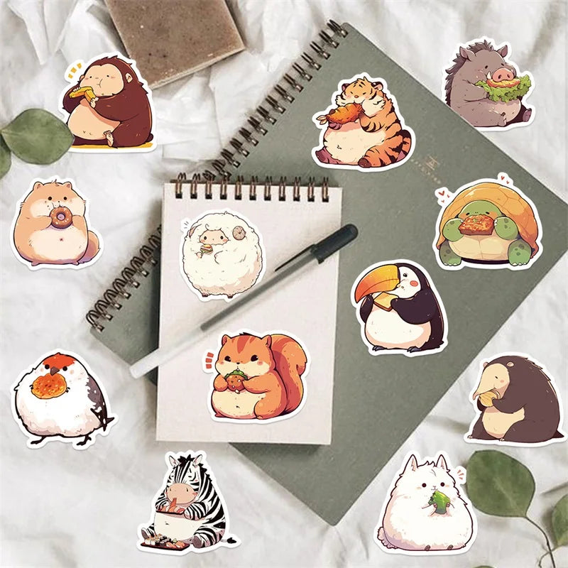 10/30/50PCS Animal Eating PVC Sticky Sticker Aesthetic Children's Korean Stationery DIY Decoration Scrapbooking School Supplies