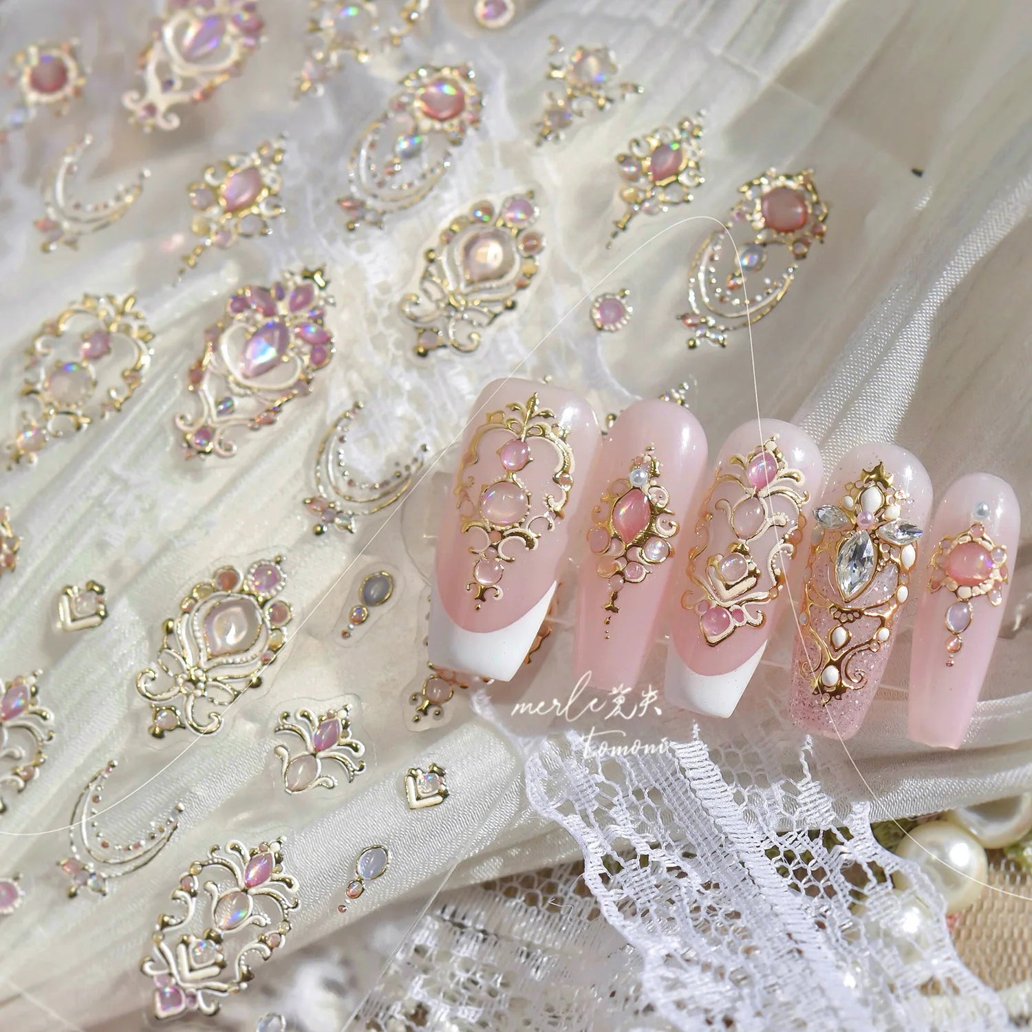 Gold Scepter Frames Nail Art Stickers Lavish Jewel Crown Patterns 5D Metal Nail Sticker Self Adhesive Manicure Decorat Decal DIY