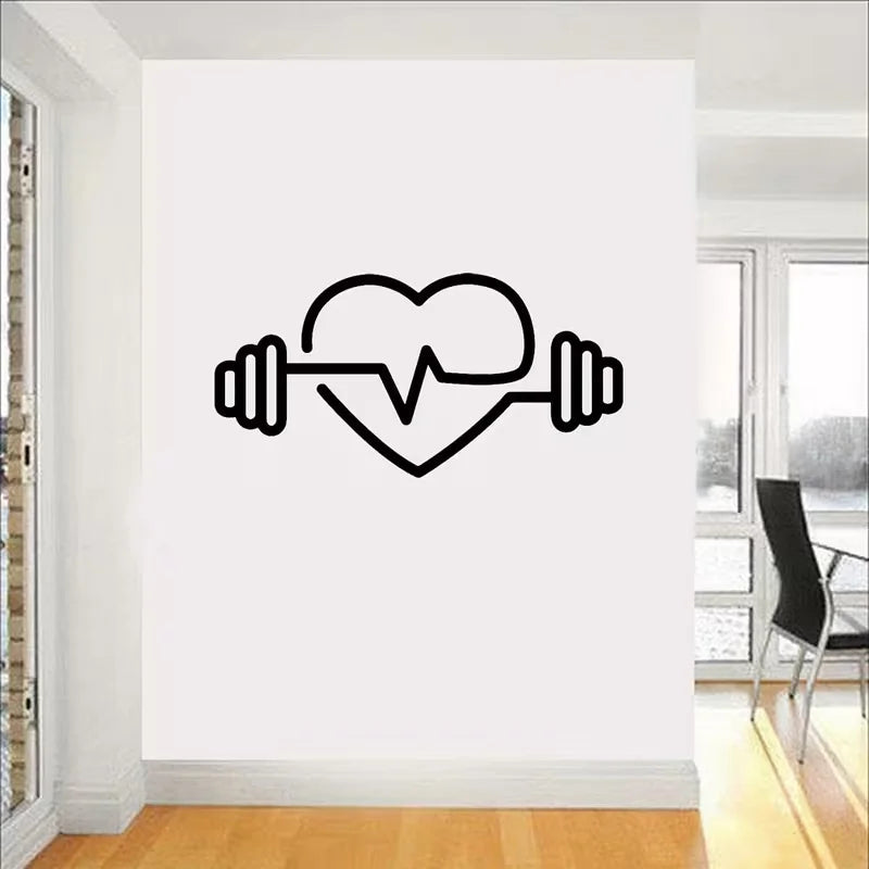Modern Gym Decor - Heart-Shaped Barbell Vinyl Wall Sticker, Removable Fitness & Bodybuilding Mural for Home and Office