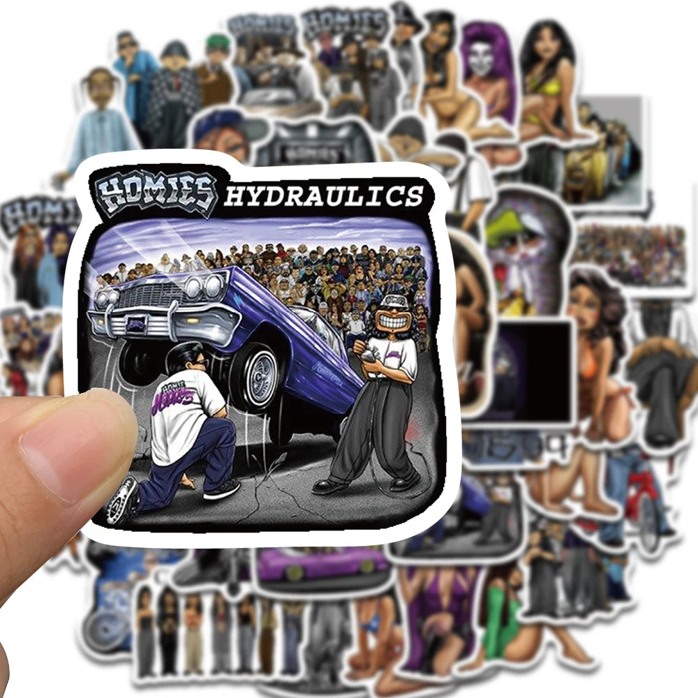 50PCS Black Homies Stickers Harajuku Aesthetic Waterproof Decal Skateboard Scrapbook Cartoon for Laptop Luggage Bike Gifts Decal