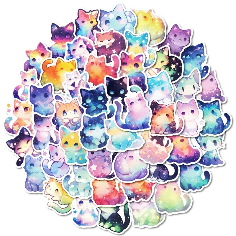 10/30/50PCS Cute Dream Star Cat Sticky PVC Sticker Aesthetic Stationery DIY Decoration Scrapbooking School Supplies for Kids