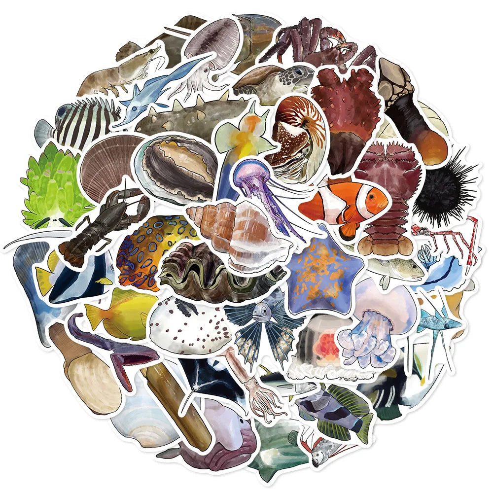 50PCS Deep Sea Fish Sticker Pack Fun Stickers DIY Brochure Manual Decoration Notebook Motorcycle Waterproof Stickers