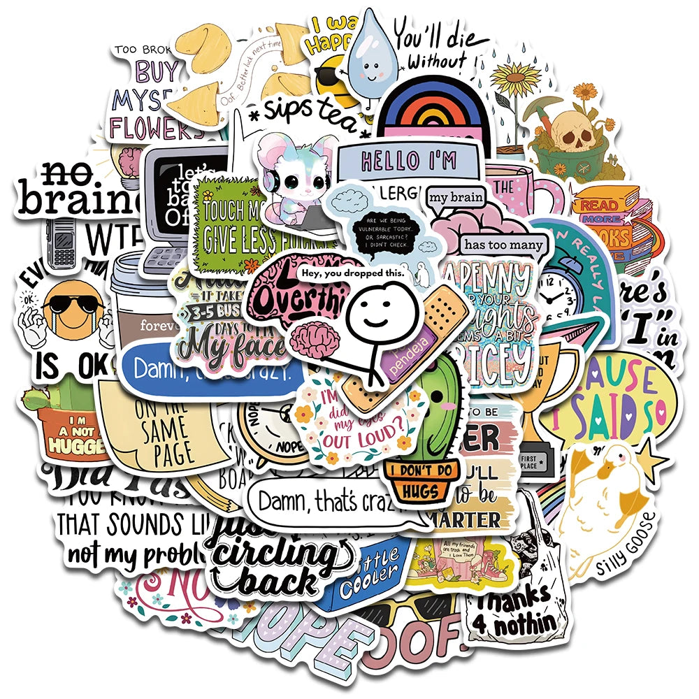 50PCS Sarcastic Sticker Aesthetic Kawaii Scrapbook Graffiti Decoration Laptop Luggage Phone Skateboard  Waterproof DIY Sticker