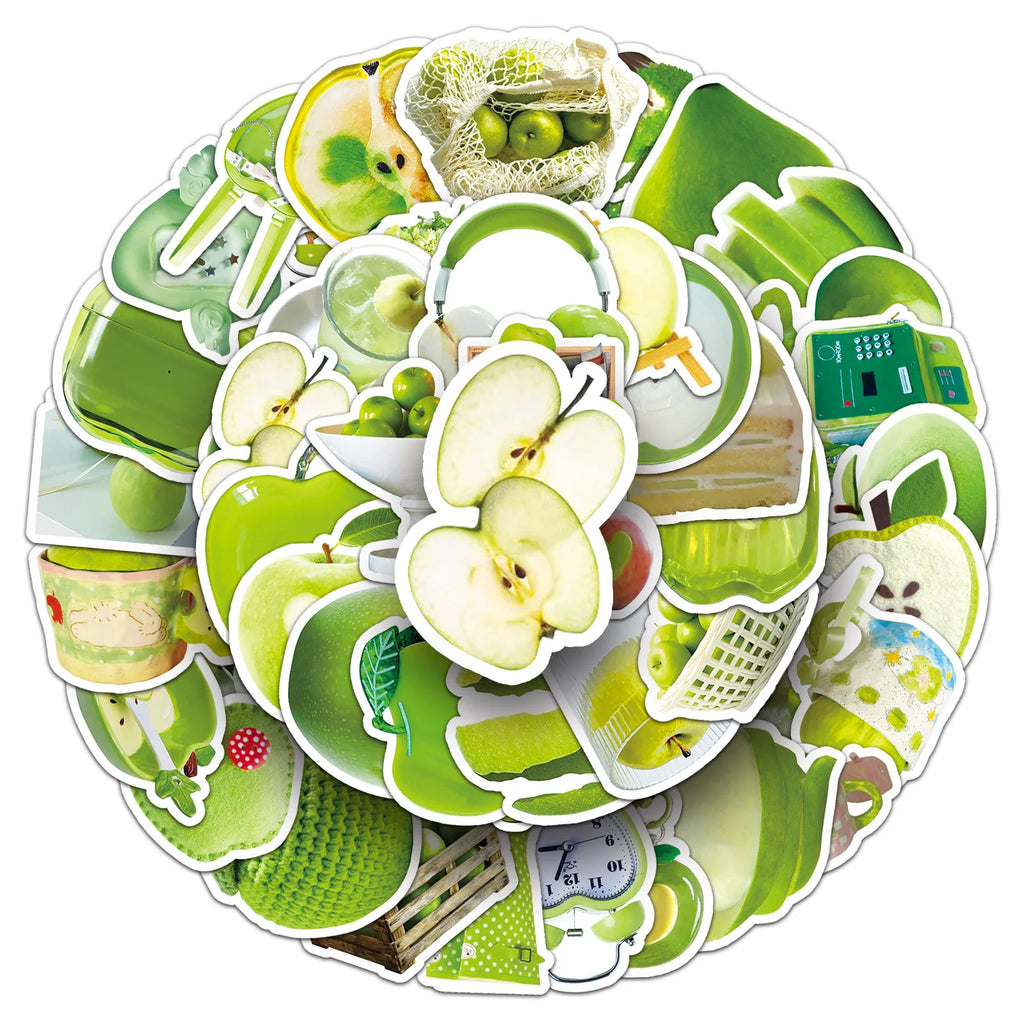 50Pcs Green Apple Aesthetic Stickers, Realistic Decals for Organizer Box Tumbler Journal DIY Decor Children's Stationery Sticker