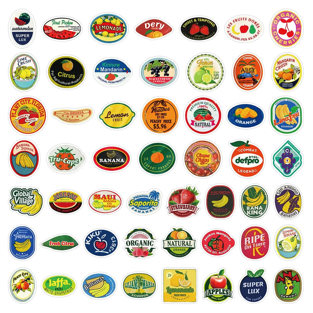 50/100 Pcs Cartoon Fruit & Word Colorful Waterproof Stickers for Phone Car Skate Helmet Stationery Box Pen Holder Decals