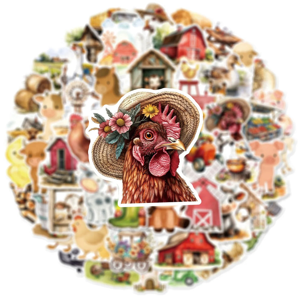 50PCS Fairy Tale Cartoon Farm Graffiti Stickers Car Window Water Cup Refrigerator Decor Waterproof Children Stickers