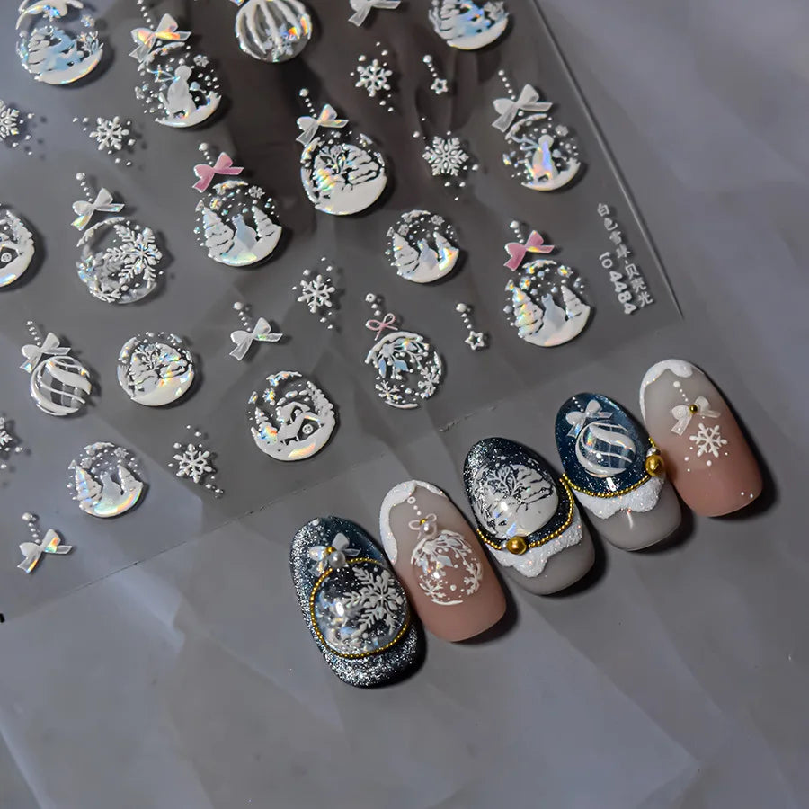 Christmas Gold-embossed Nails Accessories Stickers White Snowball Snowflake Adhesive Nail Art Stickers DIY Winter Nails Decorati