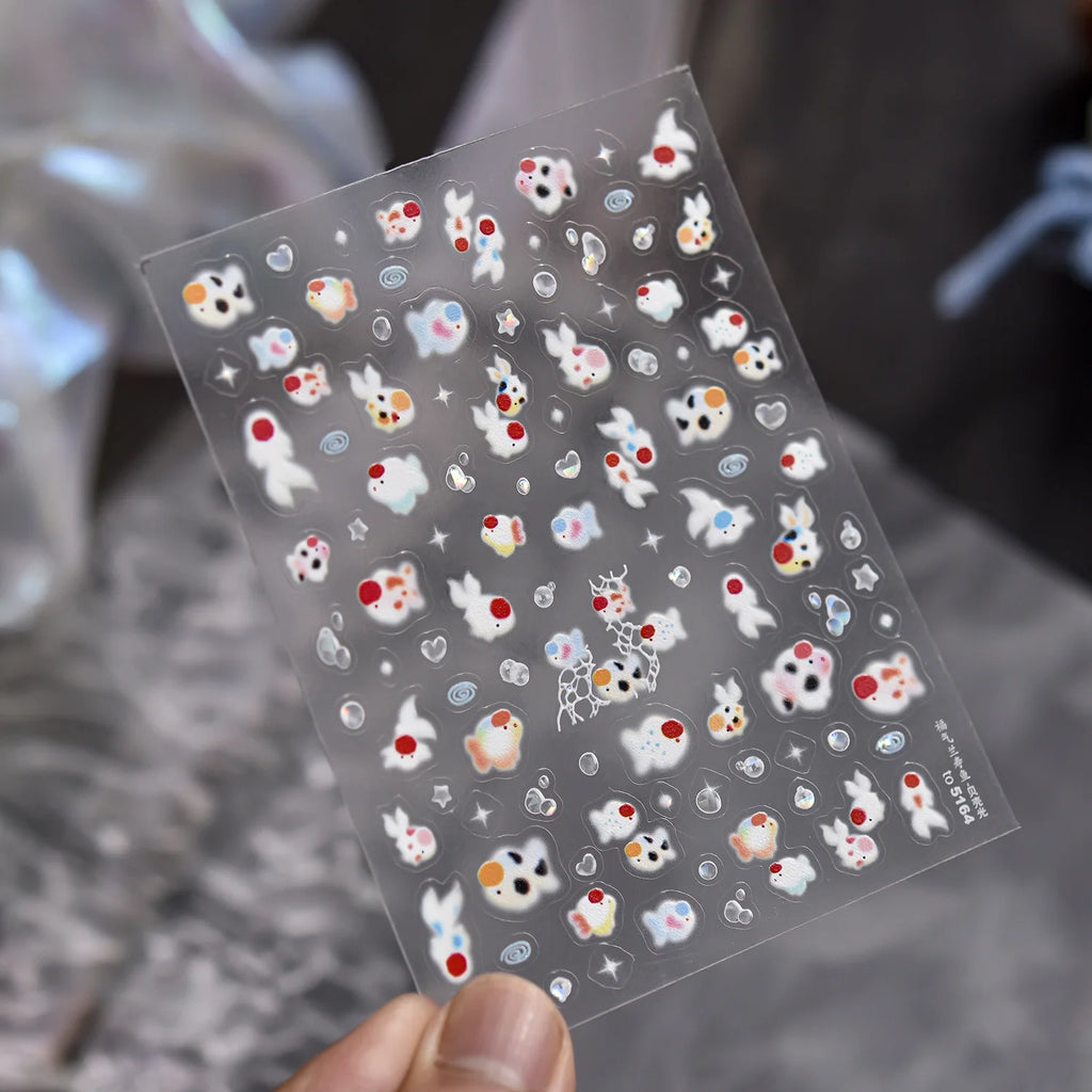 1pc Embossed Nail Stickers Kawaii Cartoon Cat Nail Art Stickers Balet Stylies Self Adhesive Autumn and Winter Nails Decorations