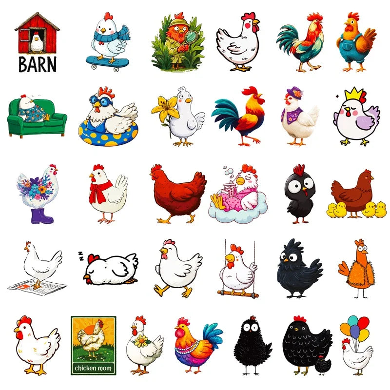 10/30/56PCS Cute Chicken Flock PVC Sticky Sticker Aesthetic Children's Stationery DIY Decoration Scrapbooking School Supplies