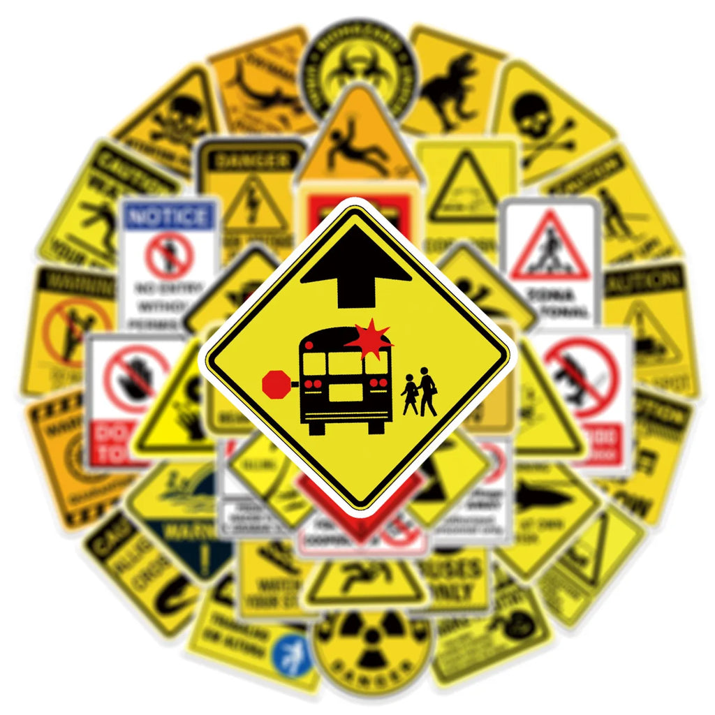 60-Piece Fun Warning Sign Graffiti Stickers for Phone Case Notebook Luggage Car Decorative Decals