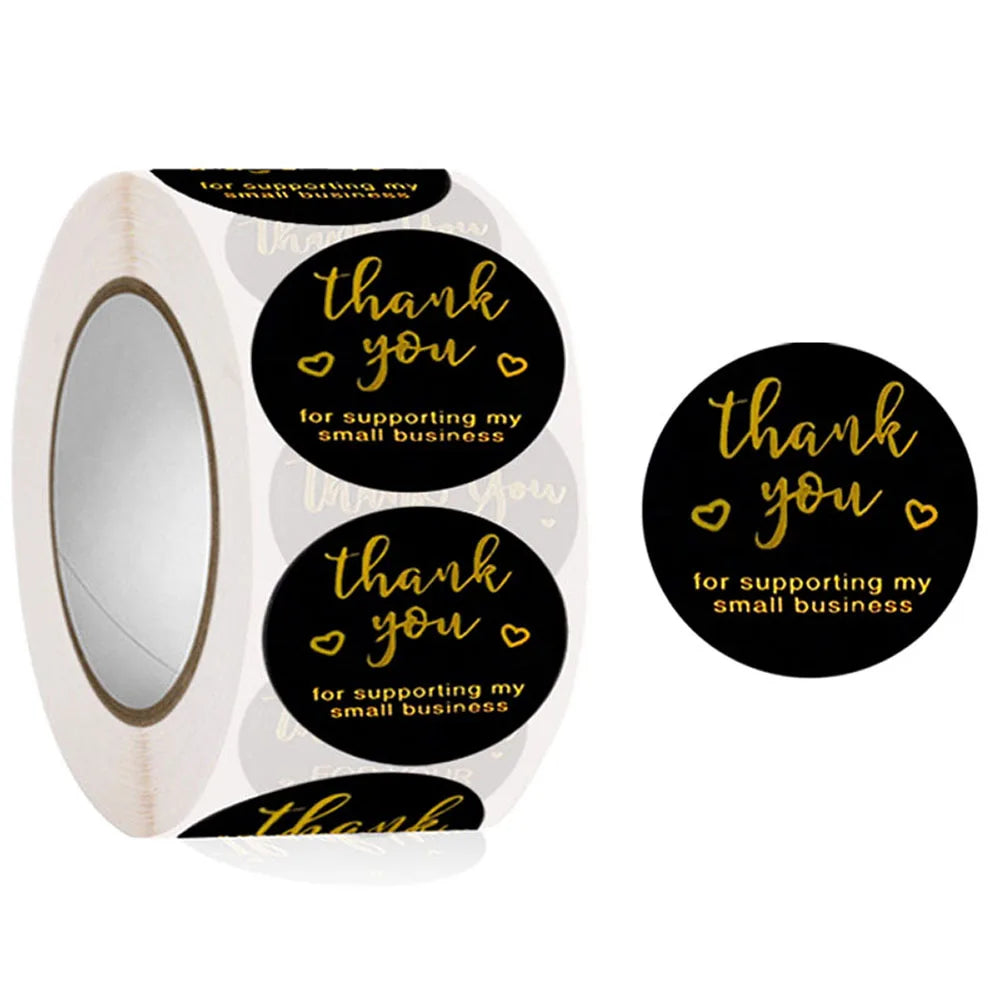 500Pcs/Roll Gilding Thank You for Supporting My Small Business Stickers Pink/Black 2.5cm/1.0inch Perfect for Aftercare