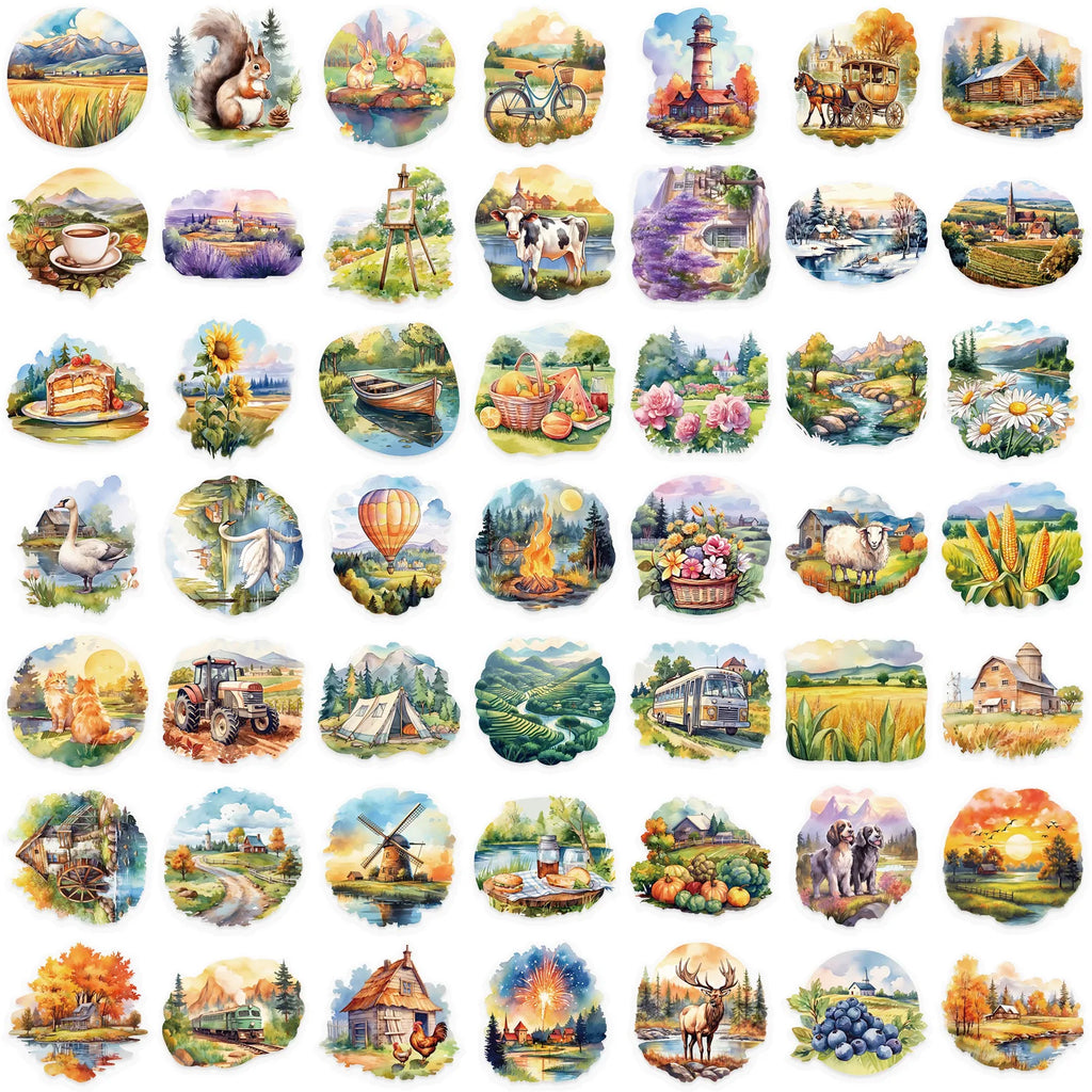 50PCS Rural Scenery Sticker Decoration Scrapbooking PET Sticker Aesthetic Korean Stationery School Supplies