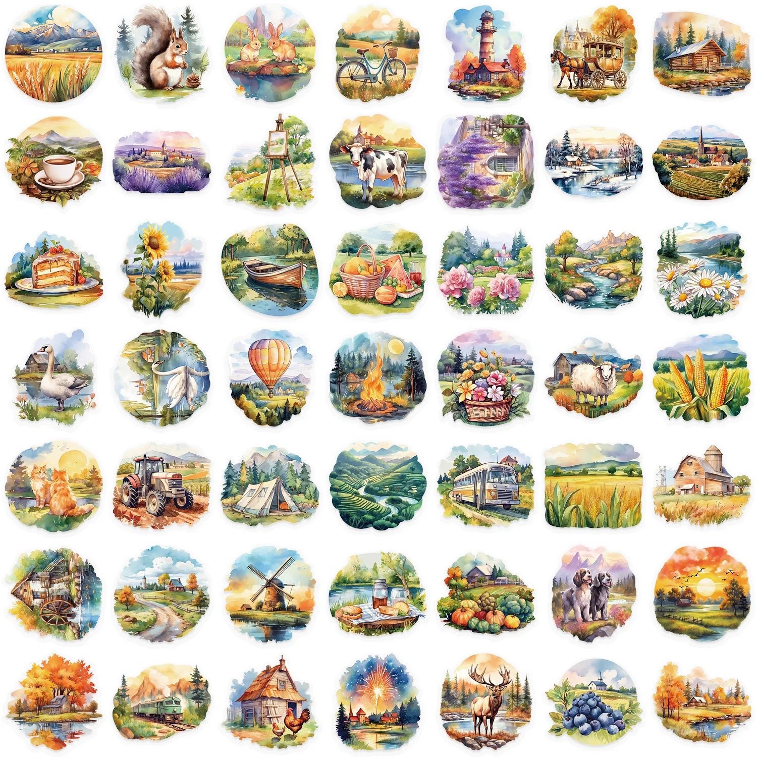 50PCS Rural Scenery Sticker Decoration Scrapbooking PET Sticker Aesthetic Korean Stationery School Supplies